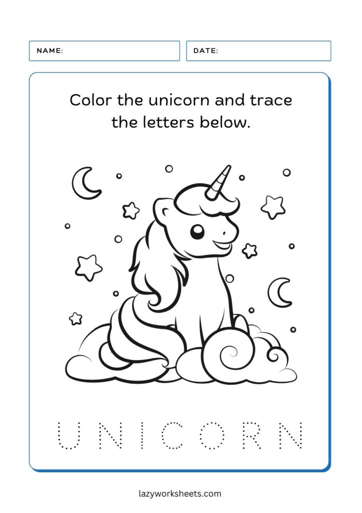 Color the Unicorn Worksheet with Letters