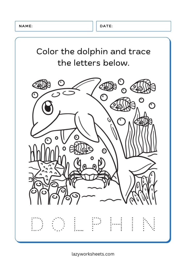 color the dolphin worksheet with letters