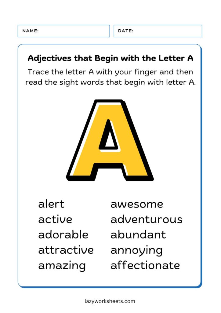 Adjectives Letter A