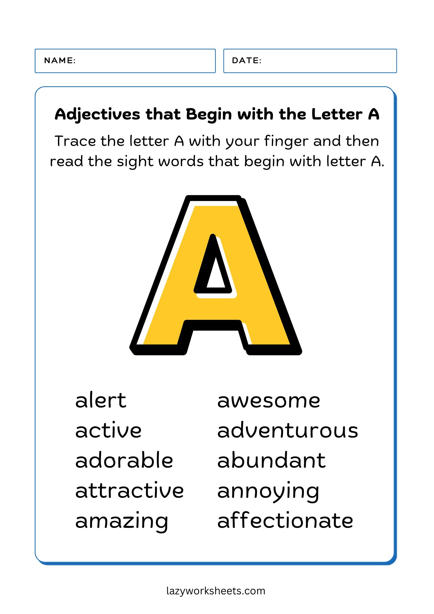 Trace the Letter A | Alphabet Tracing | Lazy Worksheets