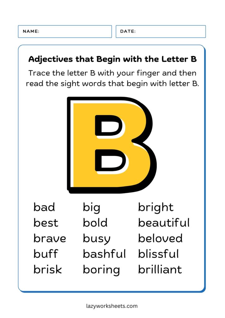 Adjectives Letter B Chart