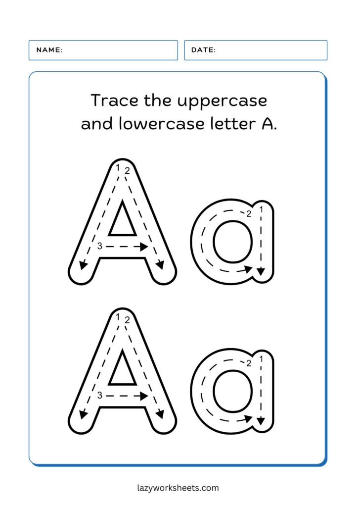 Tracing the Lette A Worksheet 3