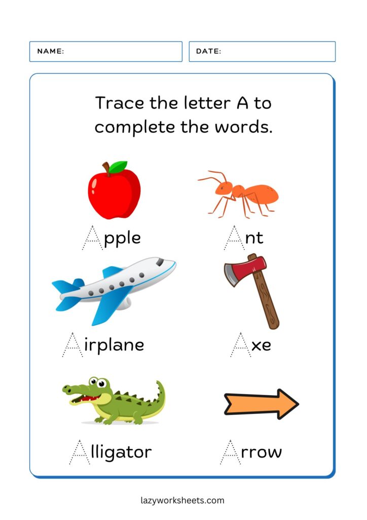 Tracing the Lette A Worksheet 4