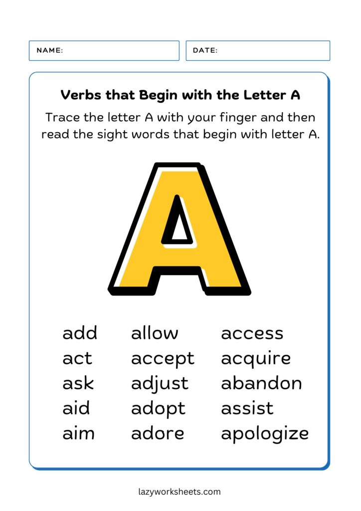 Verbs Letter A