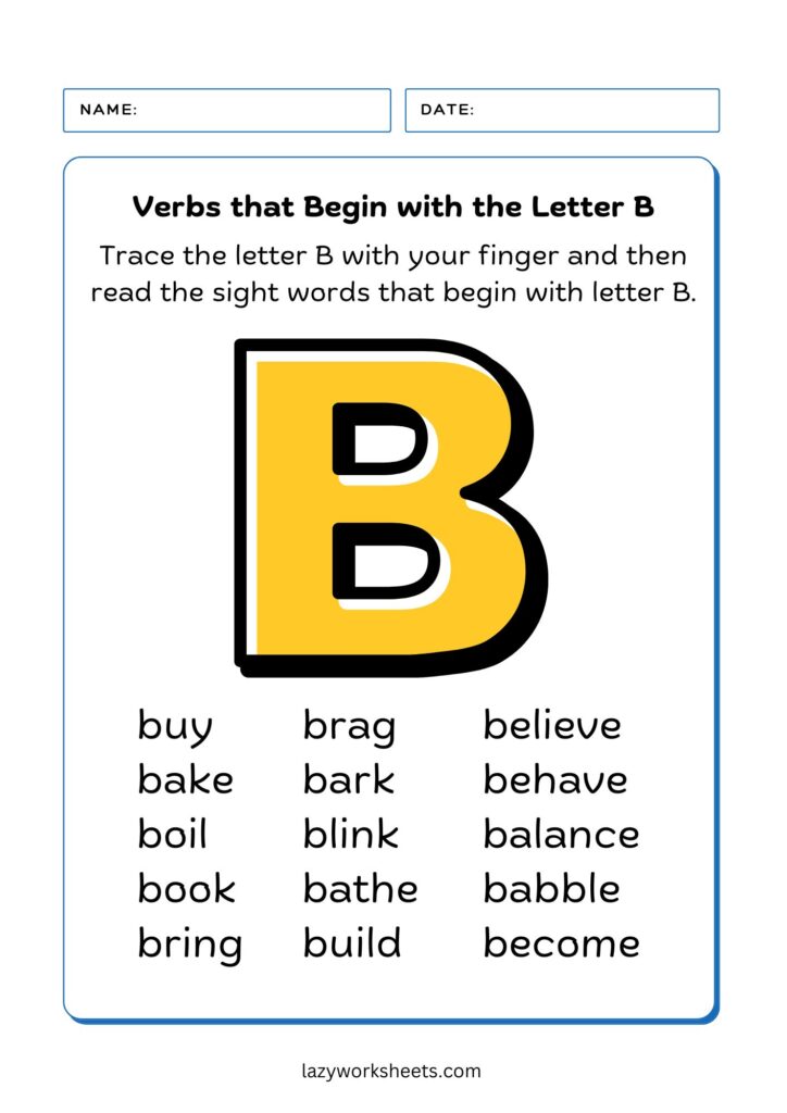 Verbs Letter B Chart