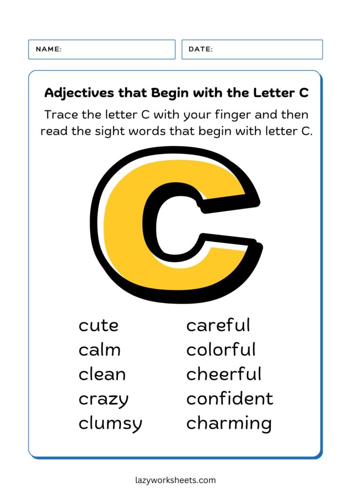 adjectives letter C chart