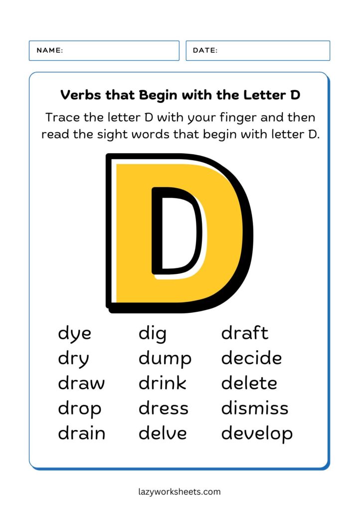 letter D verbs chart