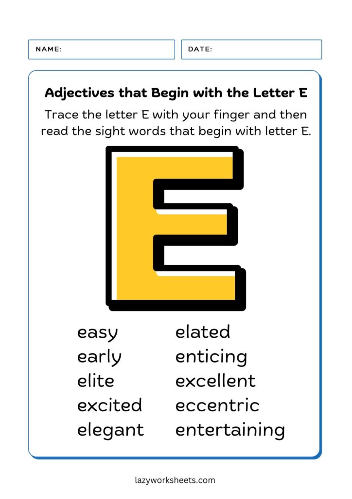 letter E adjectives chart