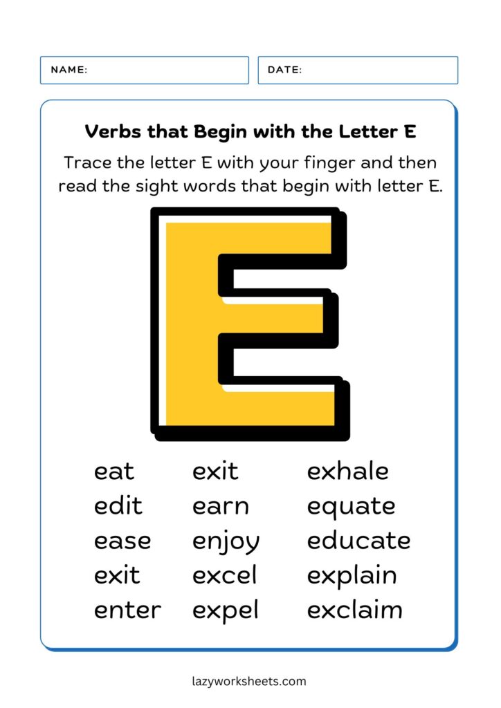 letter E verbs chart