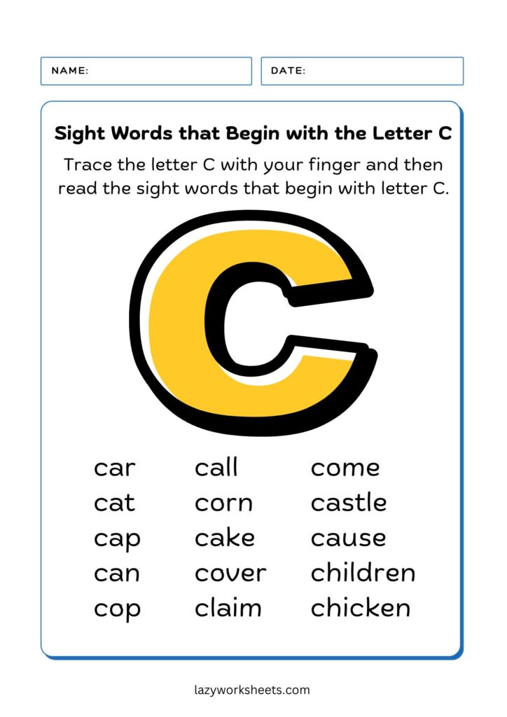 sight words letter C chart