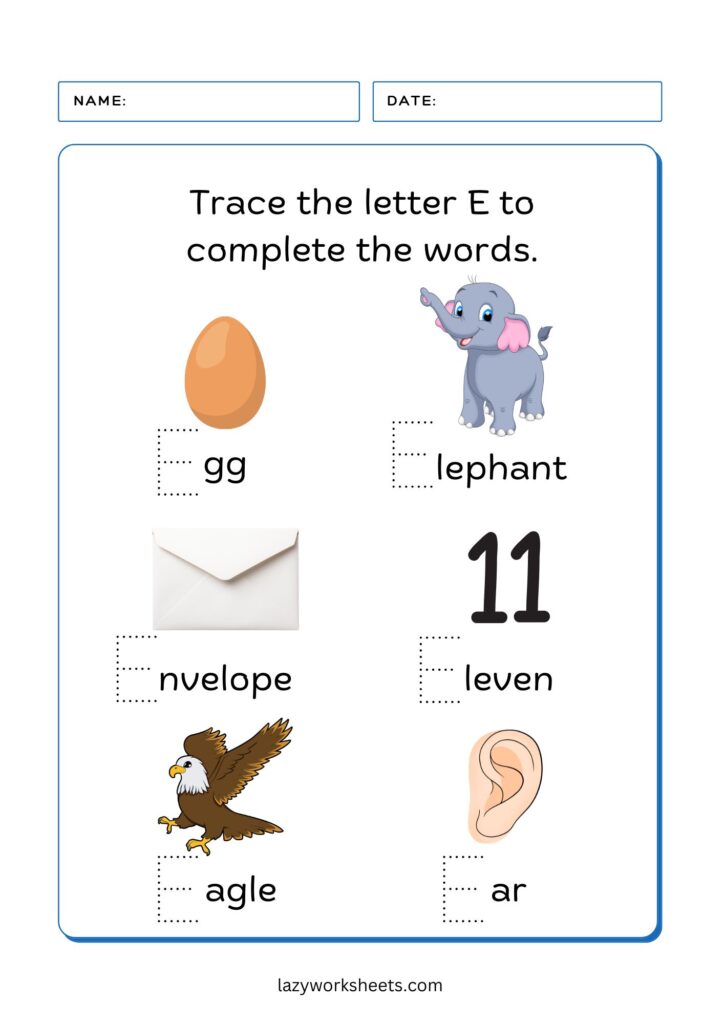 letter e worksheet 4