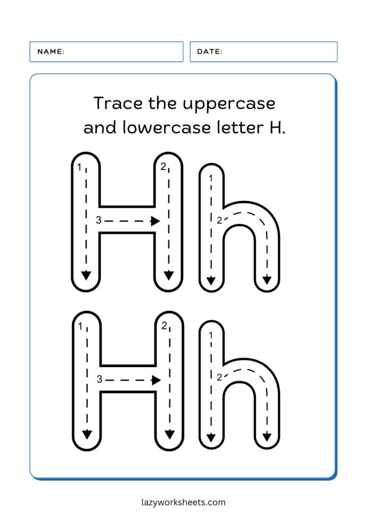 trace the letter h worksheet 3