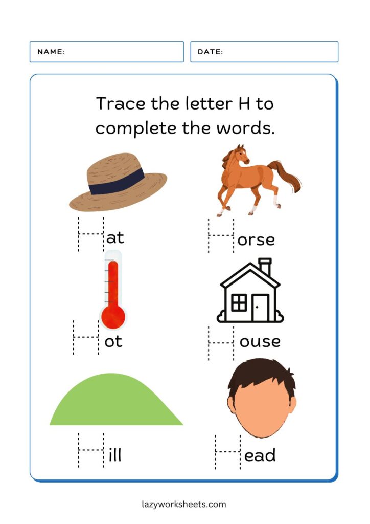 trace the letter h worksheet 4