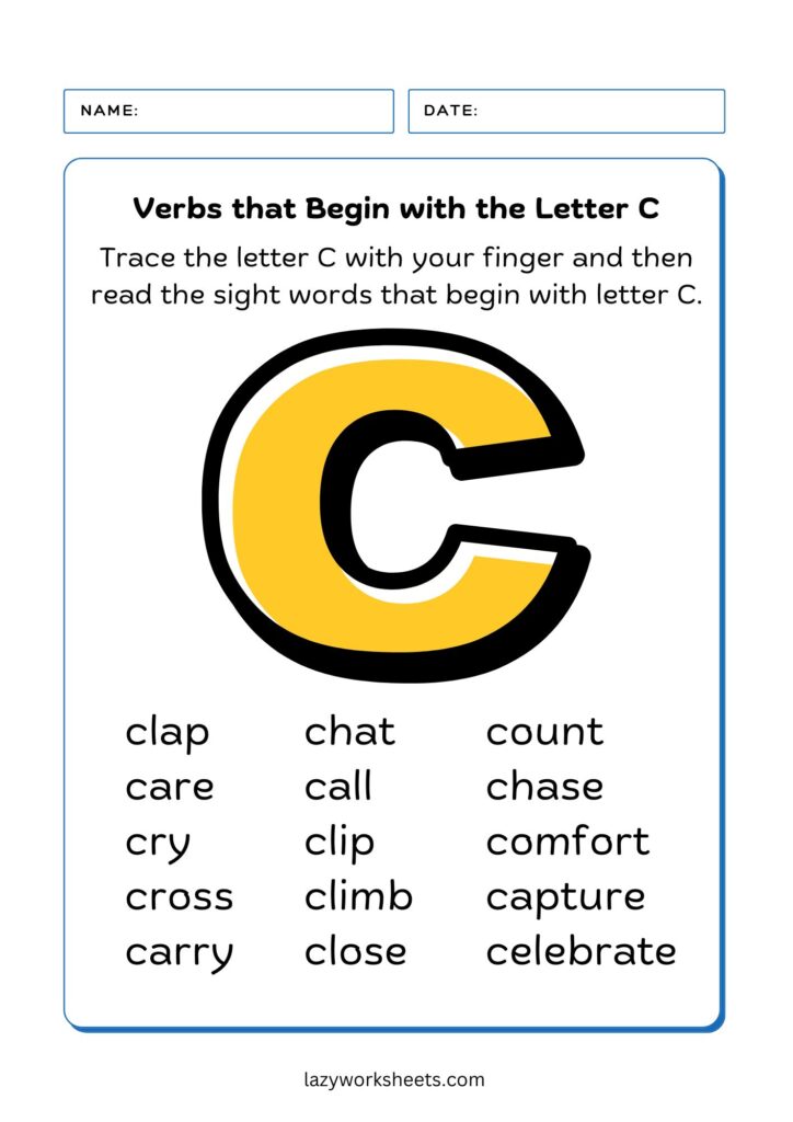 verbs letter C chart