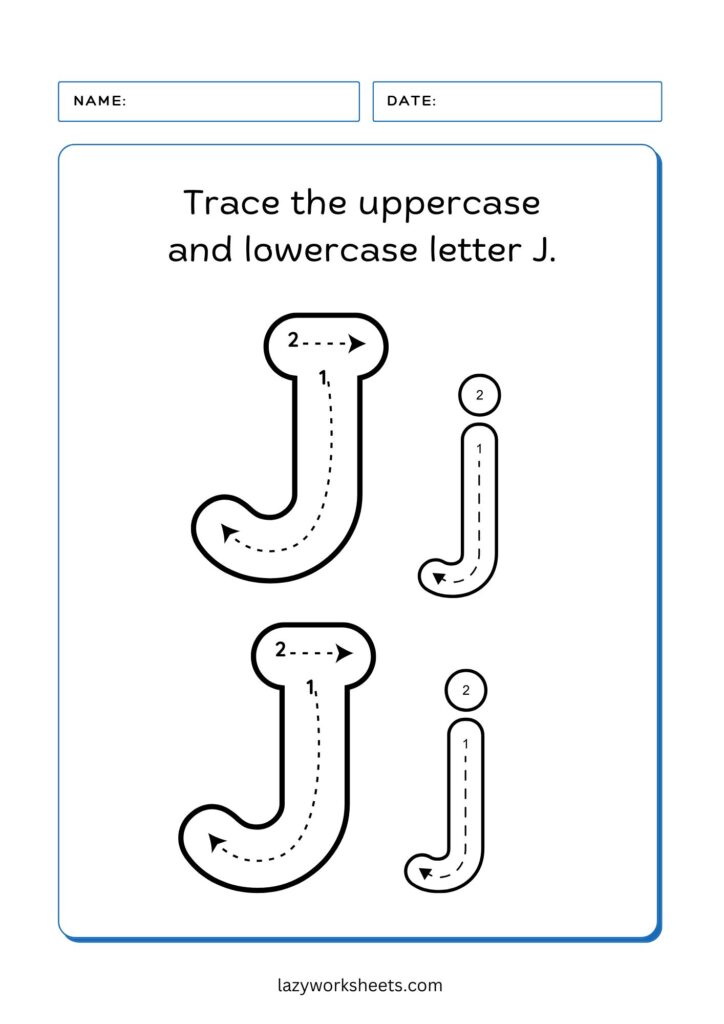 trace letter J worksheet 3