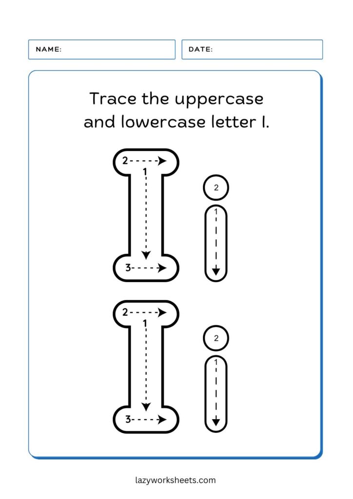 trace the letter I worksheet 3