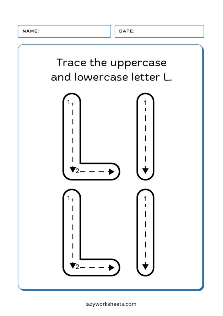 trace the letter L worksheet 3