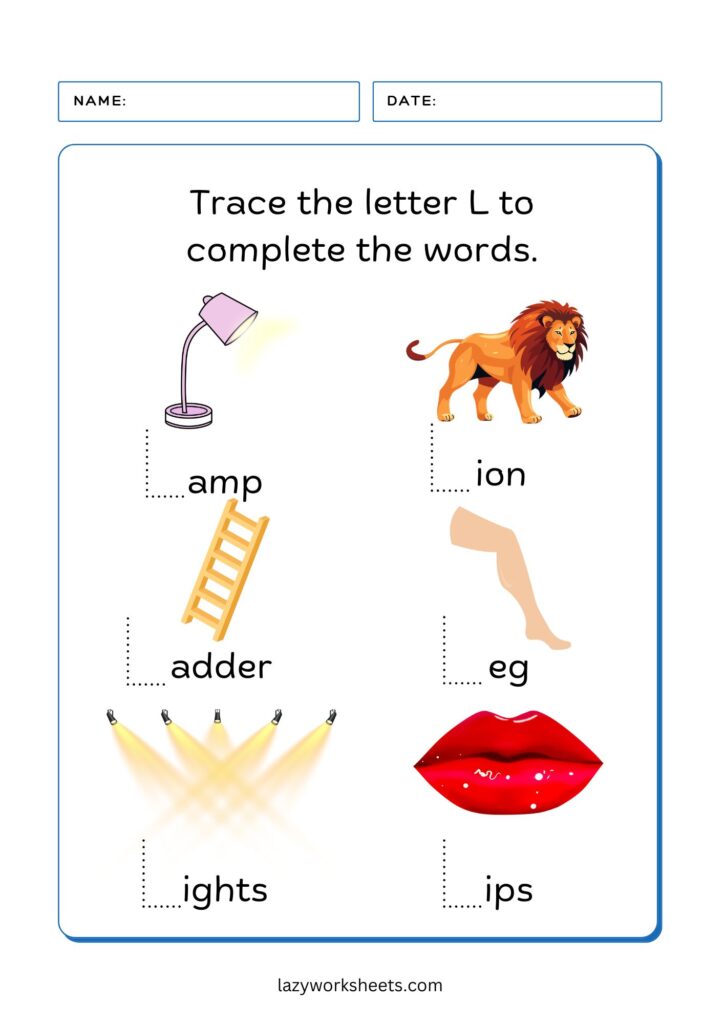 trace the letter L worksheet 4