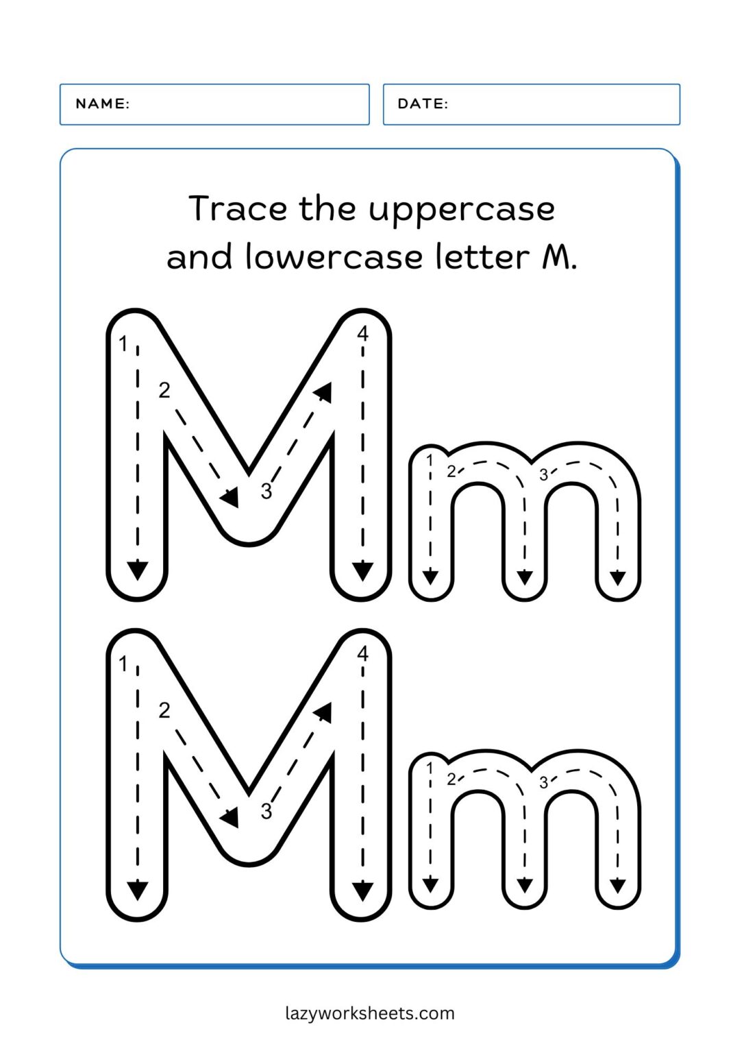 Trace the Letter M Free PDF Tracing Sheets Lazy Worksheets