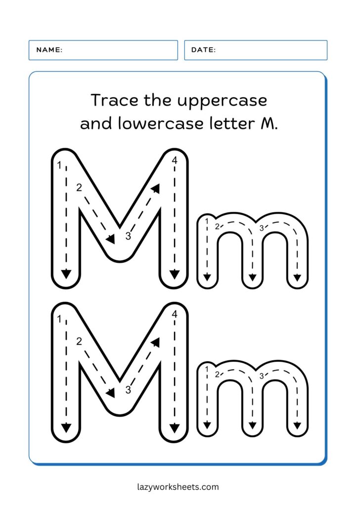 trace the letter M worksheet 3