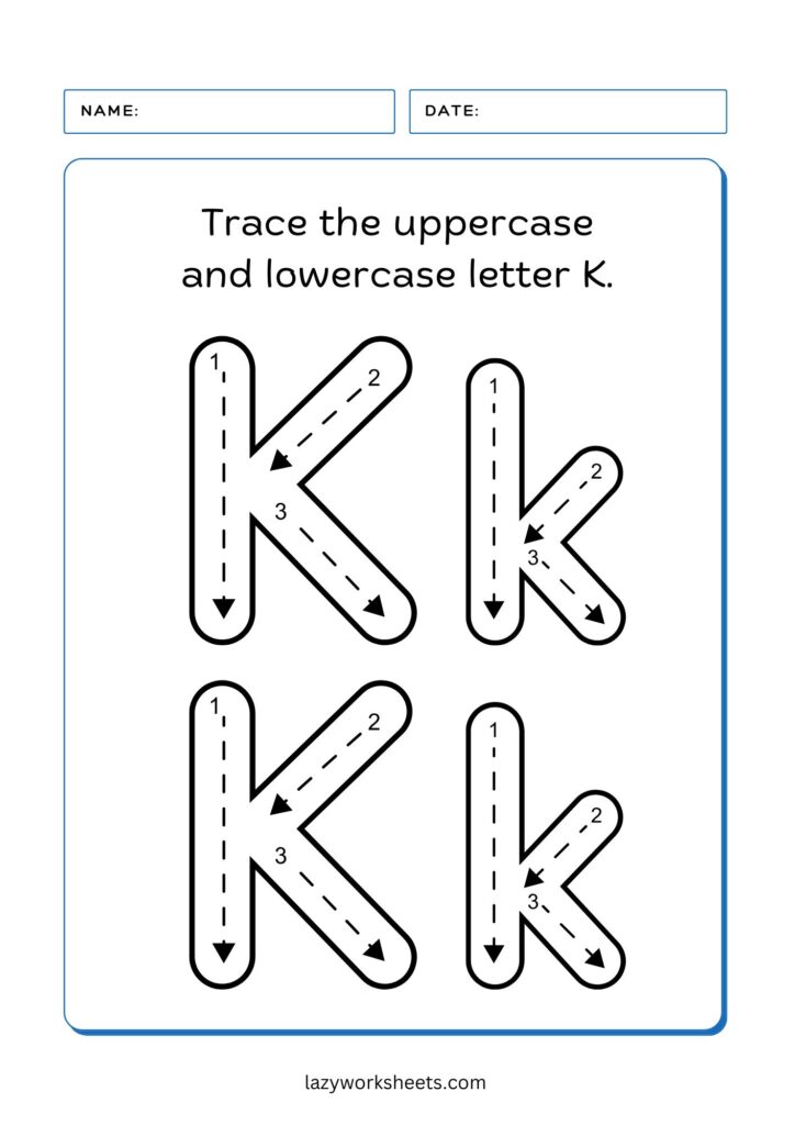 trace the letter k worksheet 3