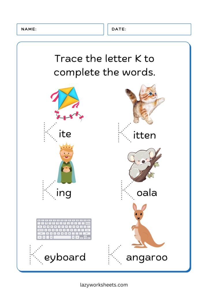 trace the letter k worksheet 4