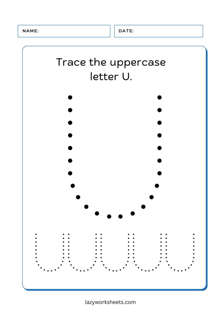 Trace the Letter U Worksheet 1 - Lazy Worksheets