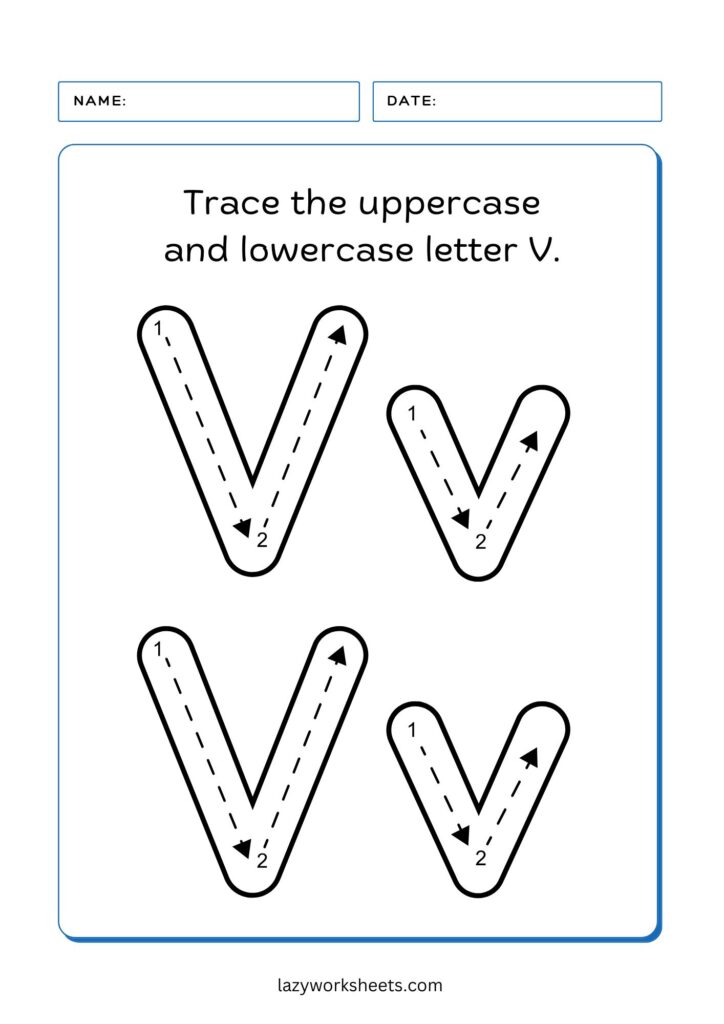 Trace the Letter V Worksheet 3 - Lazy Worksheets