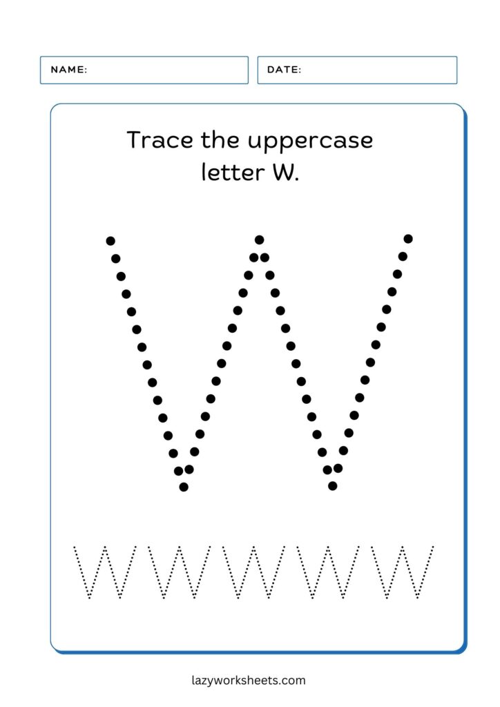 Trace the Letter W Worksheet 1 - Lazy Worksheets