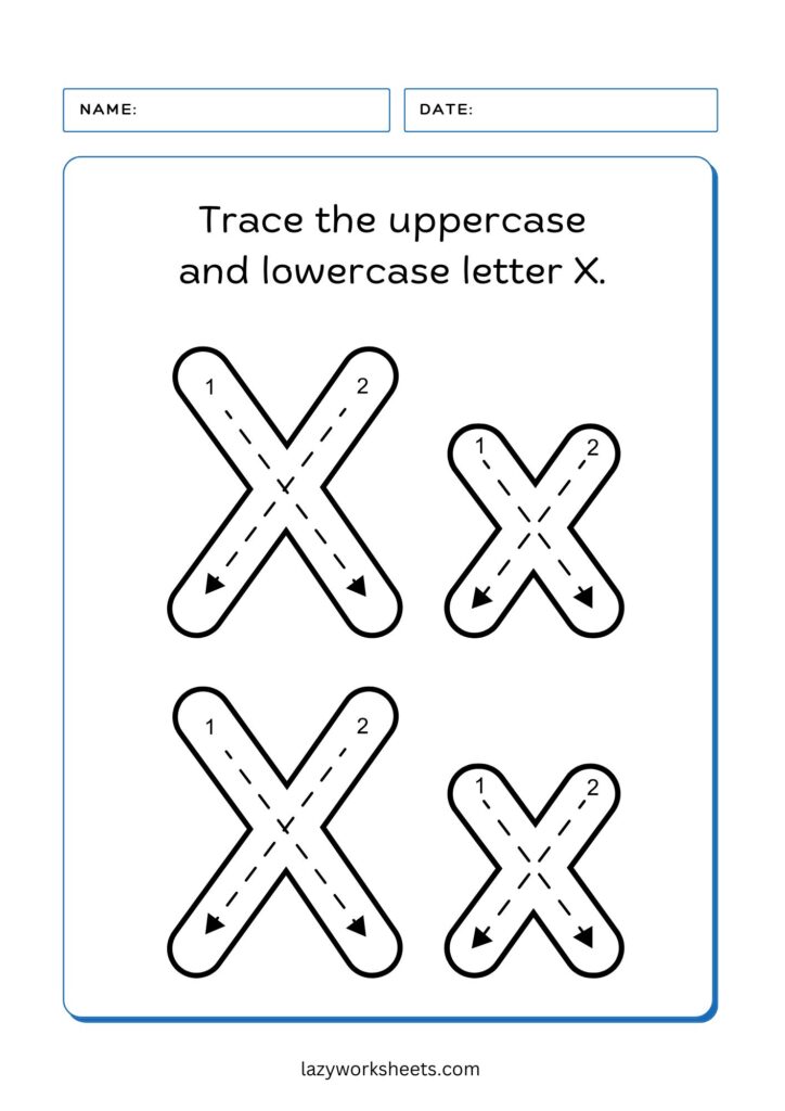 Trace the Letter X Worksheet 3 - Lazy Worksheets
