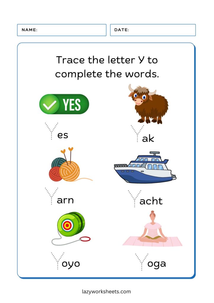 Trace the Letter Y Worksheet 4 - Lazy Worksheets