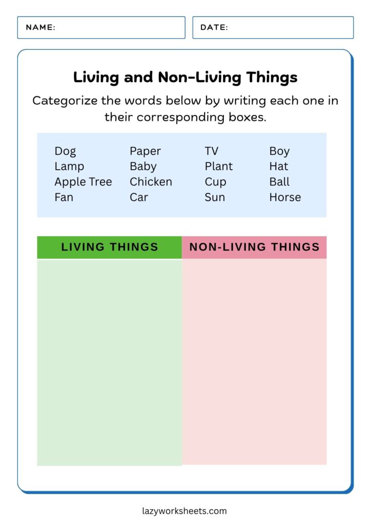 Living and Non-Living Things Worksheet 3 - Lazy Worksheets