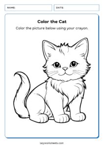 Color the Cat Worksheet - Lazy Worksheets