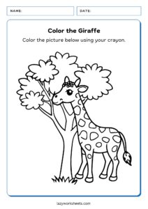 Color the Giraffe Worksheet - Lazy Worksheets