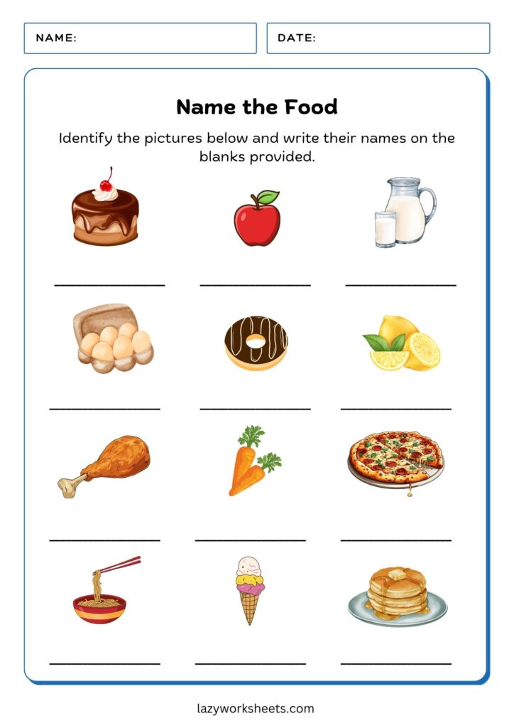 Name the Food Worksheet - Lazy Worksheets