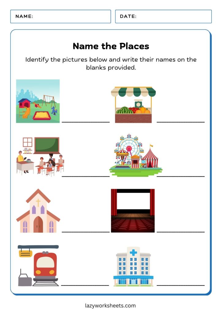 Name the Places Worksheet - Lazy Worksheets