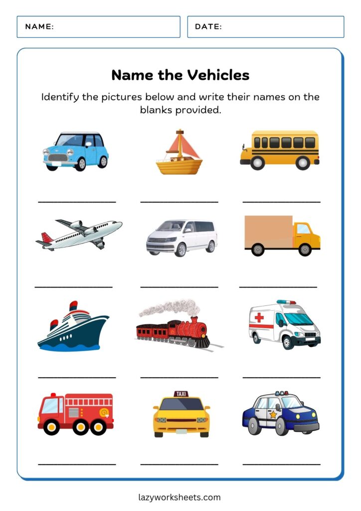Name the Vehicles Worksheet - Lazy Worksheets