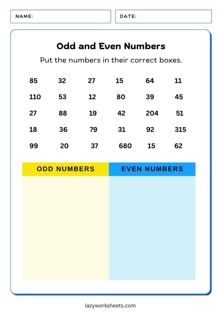 Odd and Even Numbers Worksheet 3