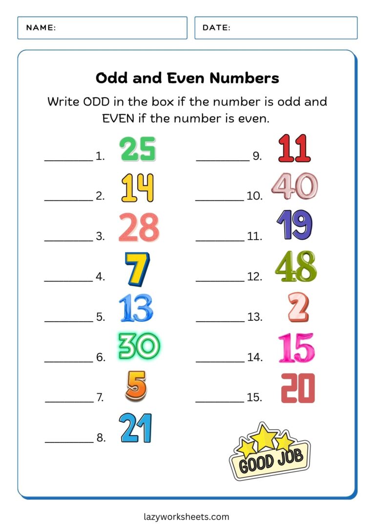 Odd and Even Numbers | Free PDF Sheets | Lazy Worksheets