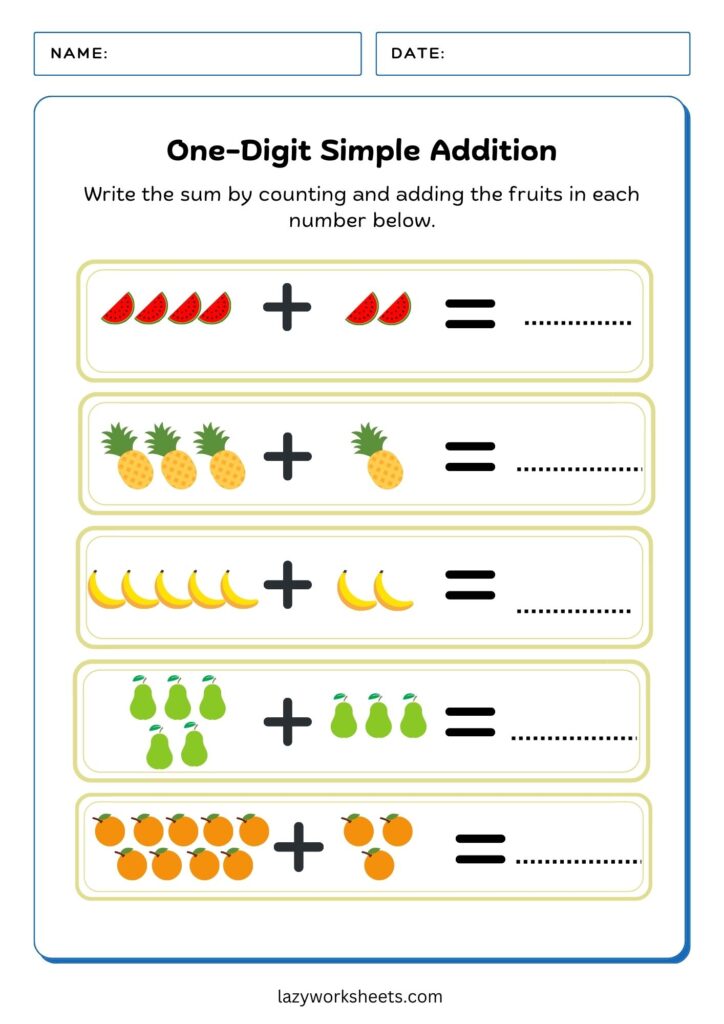 Simple Addition Worksheet For Kids 1 - Lazy Worksheets