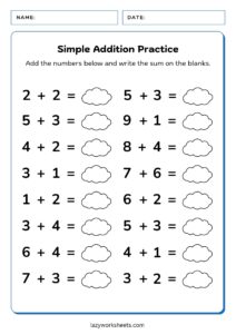 Simple Addition Worksheet For Kids 4 - Lazy Worksheets