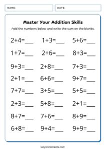 Simple Addition Worksheet For Kids 5 - Lazy Worksheets