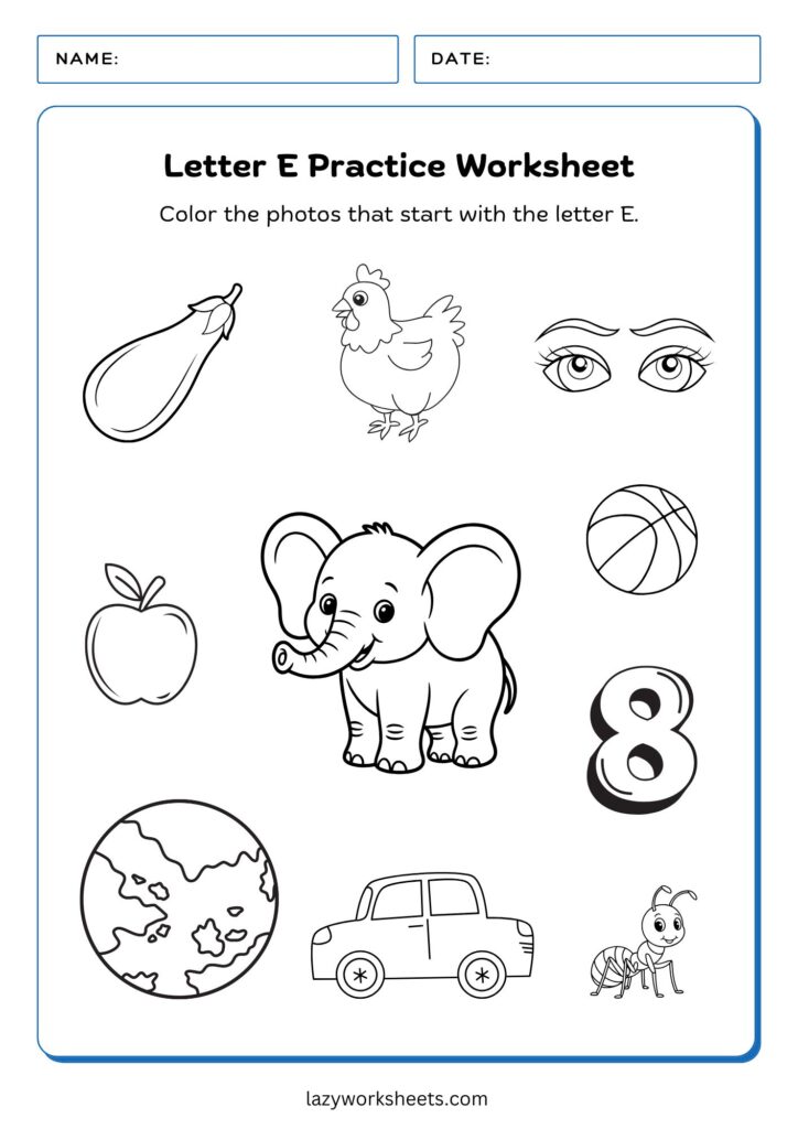 Letter E Practice Worksheet - Lazy Worksheets (2)