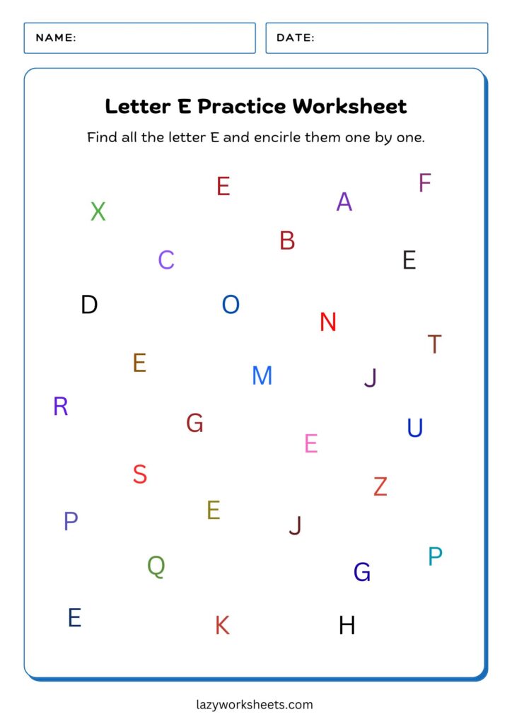 Letter E Practice Worksheet - Lazy Worksheets