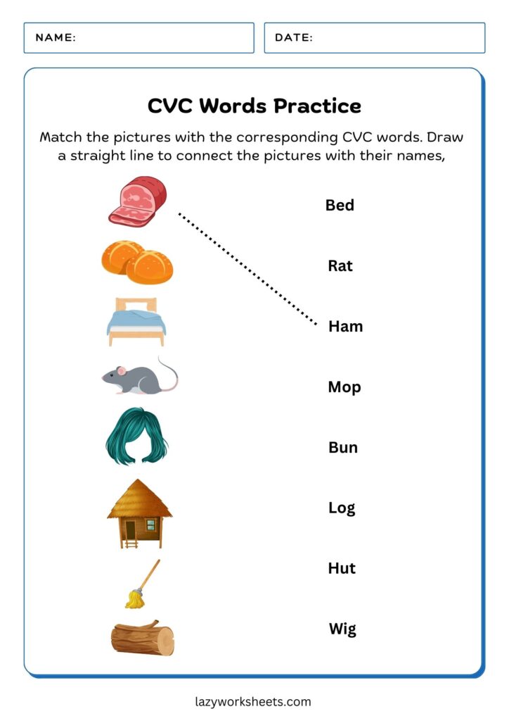 CVC Words Practice Worksheet - Lazy Worksheets