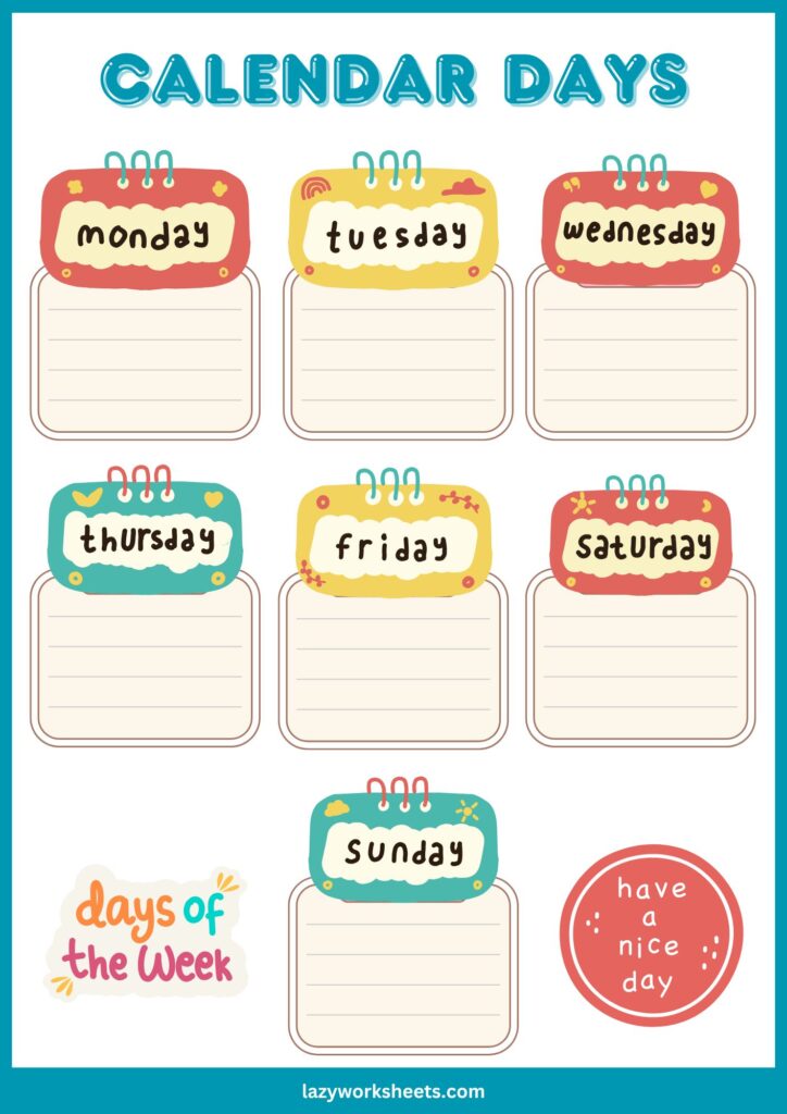 Calendar Days Printable PDF Chart