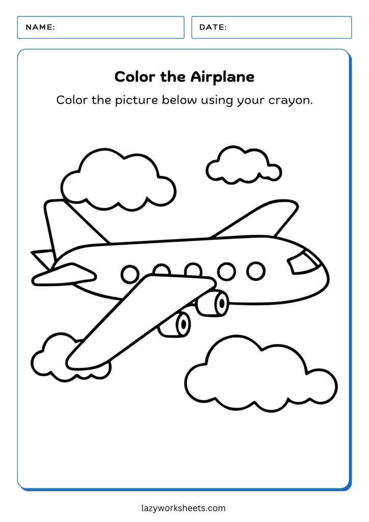 Color the Airplane Worksheet - Lazy Worksheets