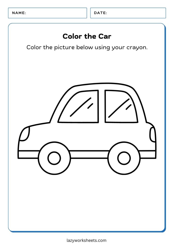 Color the Car Worksheet - Lazy Worksheets
