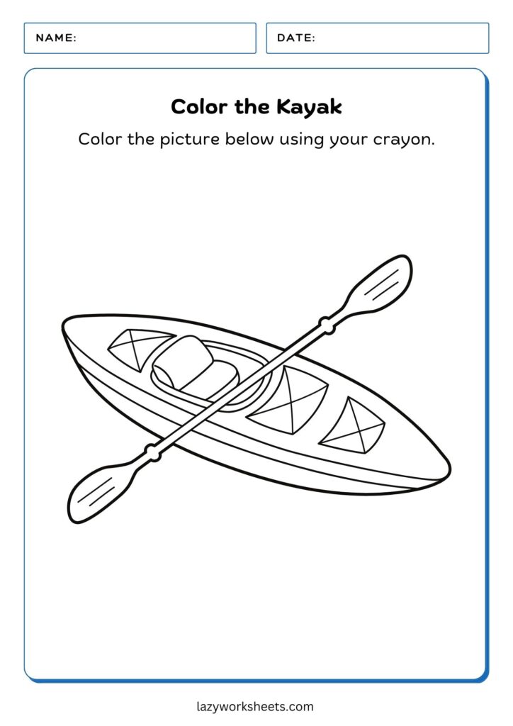 Color the Kayak Worksheet - Lazy Worksheets