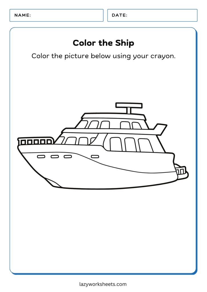 Color the Ship Worksheet - Lazy Worksheets